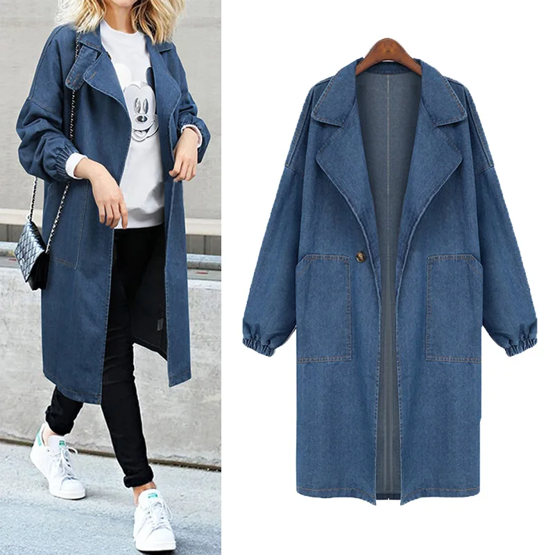New Spring Autumn Women Trench Coat Plus Size Fashion Single Button Solid Slim Jeans Coat For Women Large Denim Trench Outerwear
New Spring Autumn Women Trench Coat Plus Size Fashion Single Button Solid Slim Jeans Coat For Women Large Denim Trench Outerwear