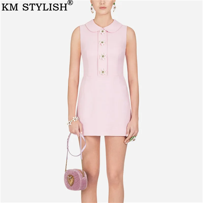 Summer New French Lady Slim Pink Doll Collar Sleeveless Lily Button A-line Dress
Summer New French Lady Slim Pink Doll Collar Sleeveless Lily Button A-line Dress