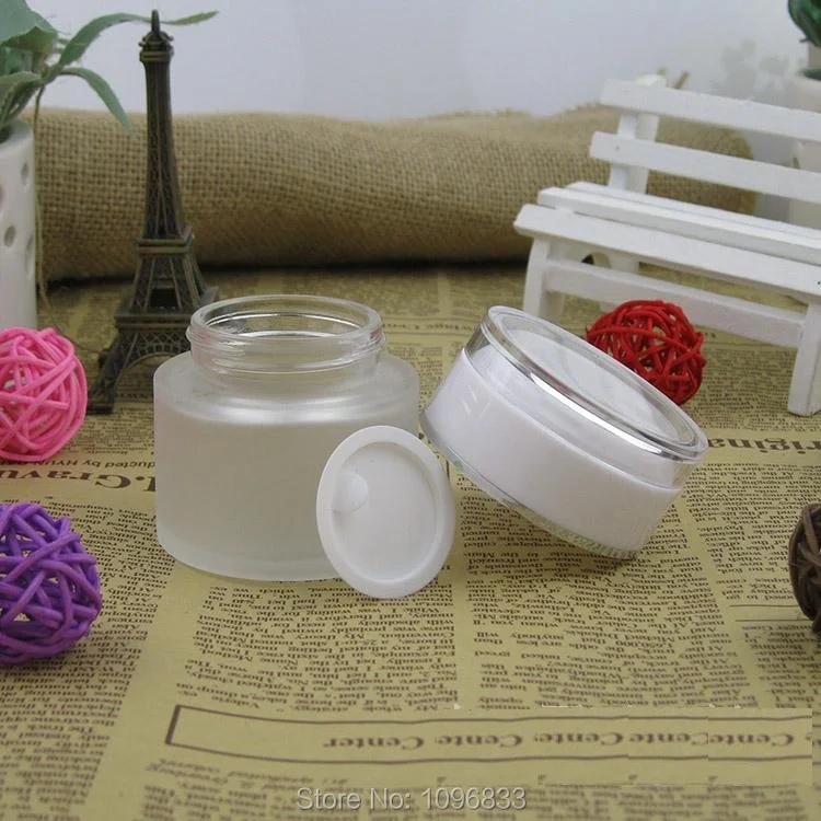 50ML 50G Frost Glass Jar with White Cap, Empty Cosmetic Cream Jar, Glass Packing Container, 15pcs/Lot
50ML 50G Frost Glass Jar with White Cap, Empty Cosmetic Cream Jar, Glass Packing Container, 15pcs/Lot