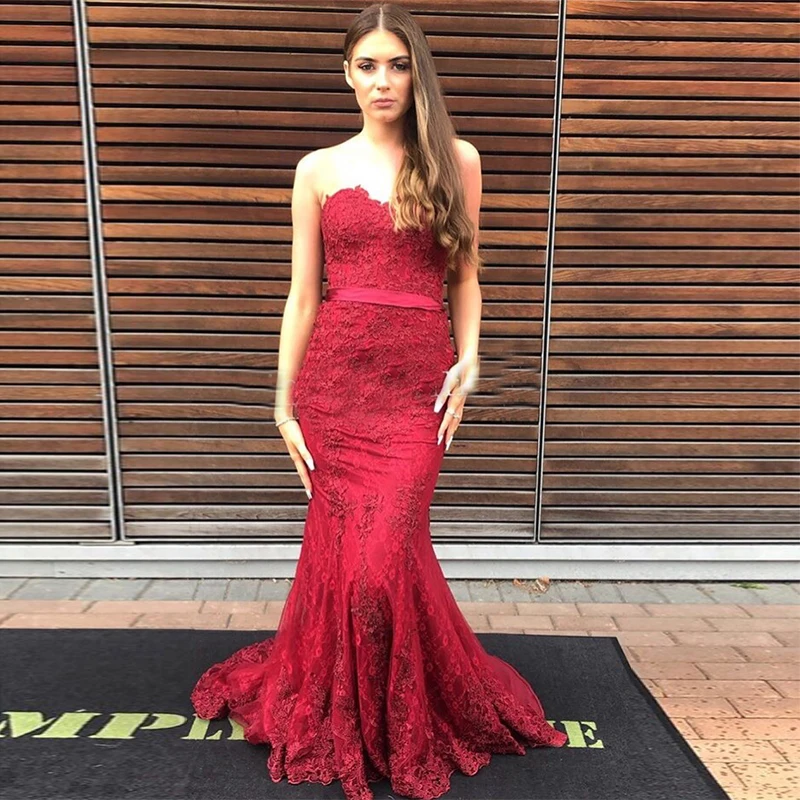 Elegant Mermaid Style Evening Dresses Sweetheart Neckline Burgundy Appliques robe de soiree Long Prom Dress Formal Party Gowns
Elegant Mermaid Style Evening Dresses Sweetheart Neckline Burgundy Appliques robe de soiree Long Prom Dress Formal Party Gowns