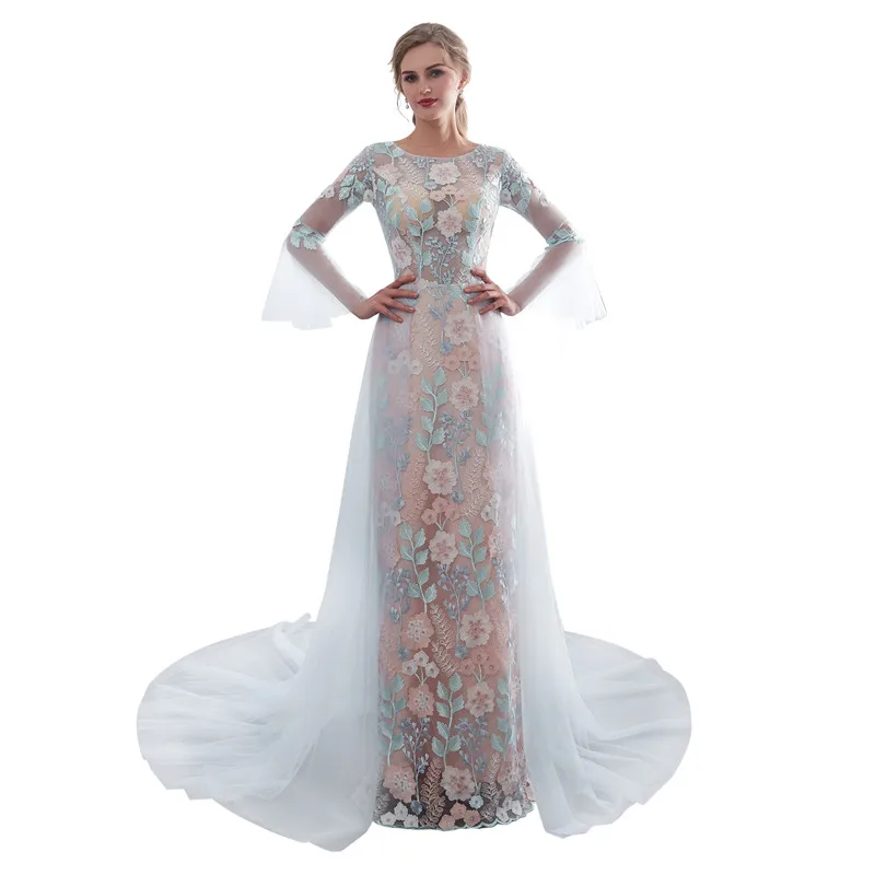 Scook Neck Full Sleeve Lace with Long Veil Floor Length Party Gown One-piece Vestido de noche Robe de soiree Embroidery
Scook Neck Full Sleeve Lace with Long Veil Floor Length Party Gown One-piece Vestido de noche Robe de soiree Embroidery