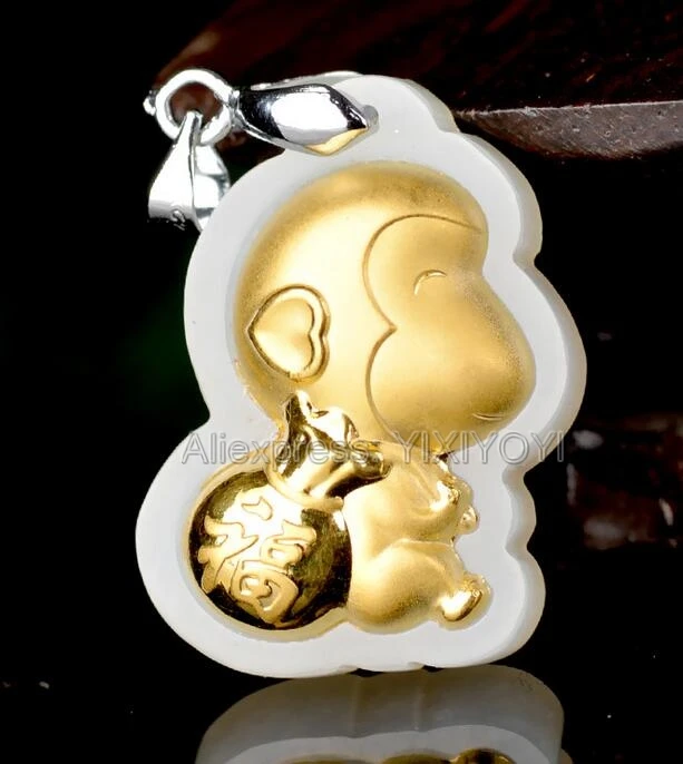 Natural White Hetian Jade + 18K Solid Gold Inlaid Carved Monkey Lucky Pendant + Rope Necklace Fine Jewelry + Certificate
Natural White Hetian Jade + 18K Solid Gold Inlaid Carved Monkey Lucky Pendant + Rope Necklace Fine Jewelry + Certificate