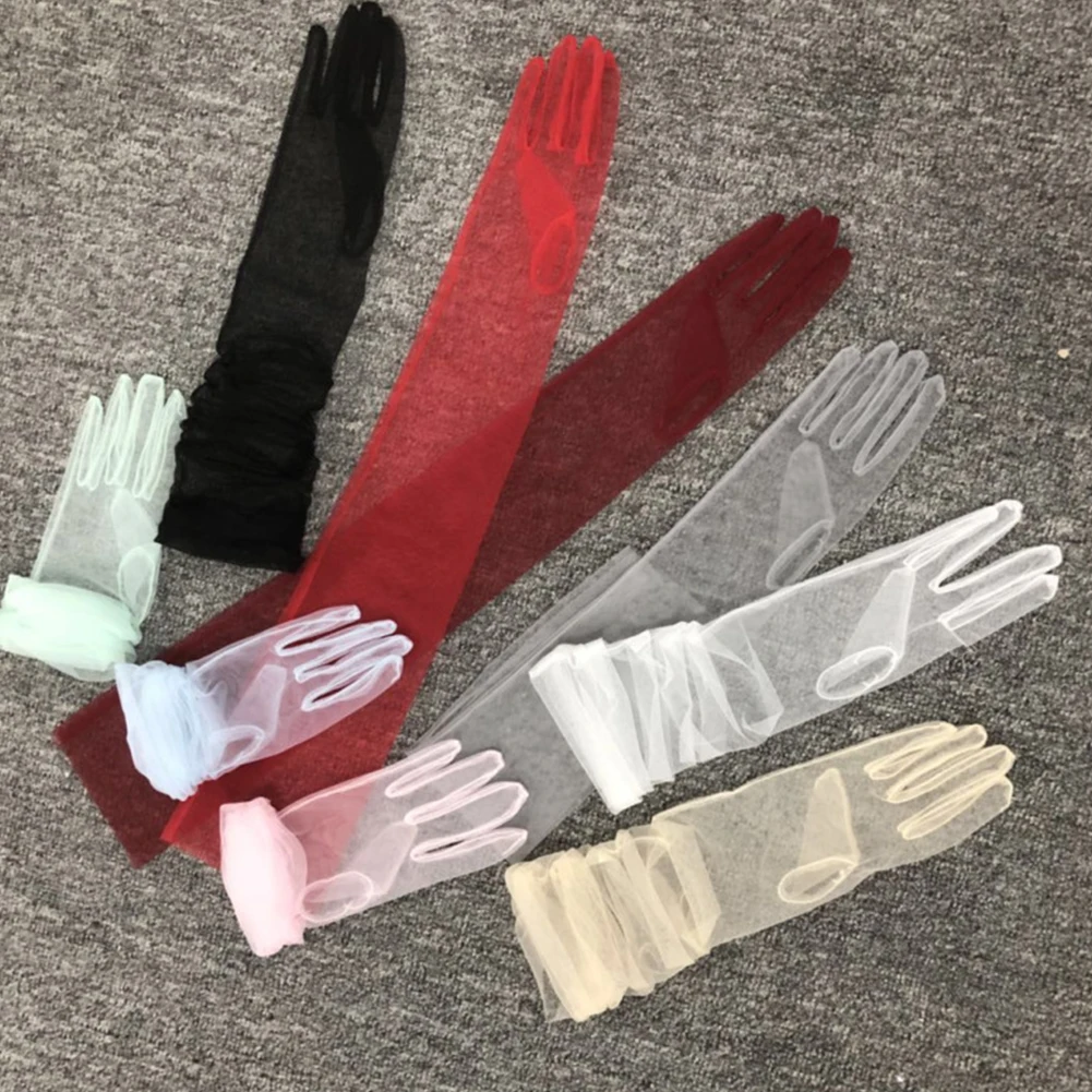 70Cm Bride Gloves Wedding Chiffon Gauze Long Diy Dress Cosplay Costume For Woman Champagne 1Pair Cham |