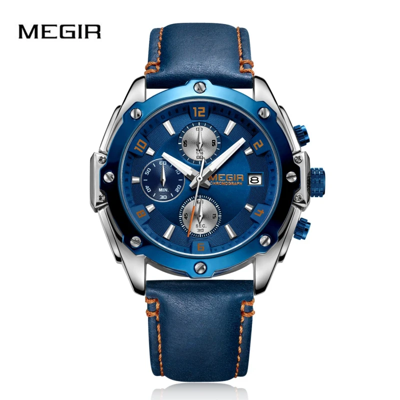 MEGIR Chronograph Men Watch Relogio Masculino Blue Leather Sport Watch Men Clock Waterproof Army Military Men's Wrist Watches
MEGIR Chronograph Men Watch Relogio Masculino Blue Leather Sport Watch Men Clock Waterproof Army Military Men's Wrist Watches