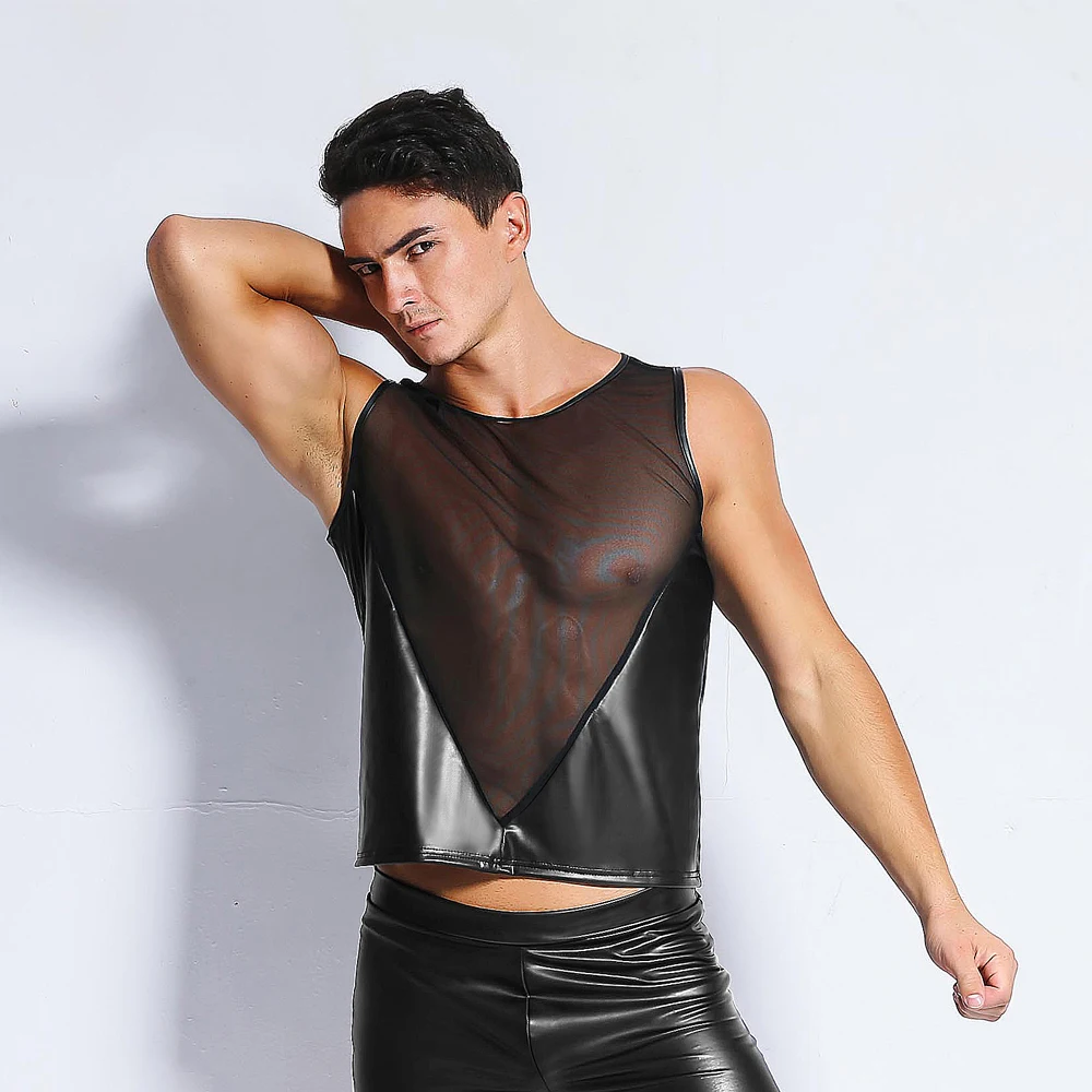 Men's Sexy Lingerie Teddy Top PVC Erotic Patchwork Mesh Sexy Latex Hot Night Club Transparent Gay Man Shirt Plus Size Tops Only
Men's Sexy Lingerie Teddy Top PVC Erotic Patchwork Mesh Sexy Latex Hot Night Club Transparent Gay Man Shirt Plus Size Tops Only
