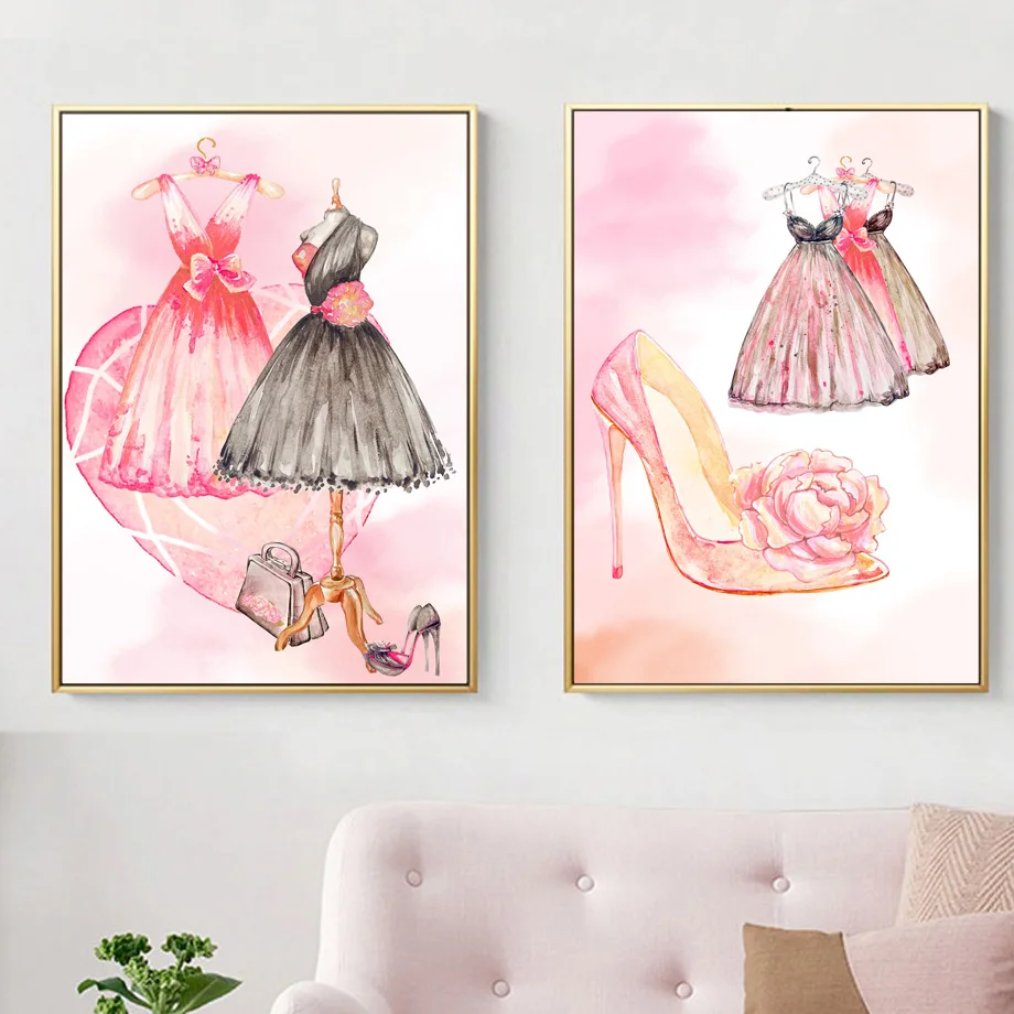 Pink Dress Clothes High-Heeled Wall Art Canvas Painting Nordic Posters And Prints Wall Pictures For Living Room Girl Room Decor
Pink Dress Clothes High-Heeled Wall Art Canvas Painting Nordic Posters And Prints Wall Pictures For Living Room Girl Room Decor