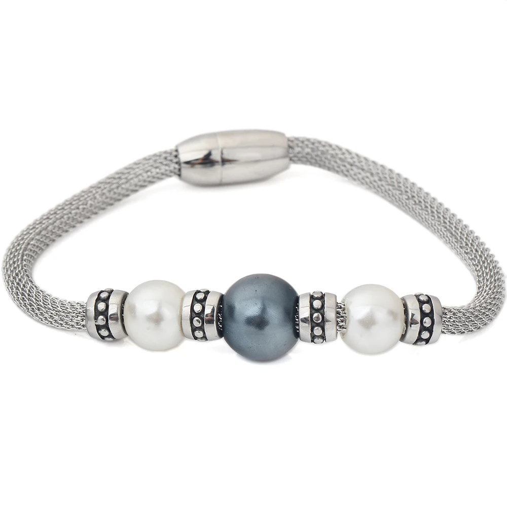 Latest Design Fashion Women Jewelry Bracelets Stainless Steel Chain Mesh Bangle Pearl Bracelet | Украшения и аксессуары