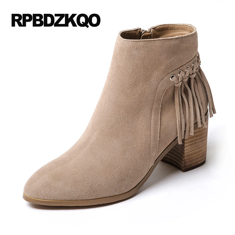 Autumn Booties Fur Chunky Fall Ankle Shoes Genuine Leather Fringe Comfortable High Heel Side Zip Boots Winter Women Luxury
Autumn Booties Fur Chunky Fall Ankle Shoes Genuine Leather Fringe Comfortable High Heel Side Zip Boots Winter Women Luxury