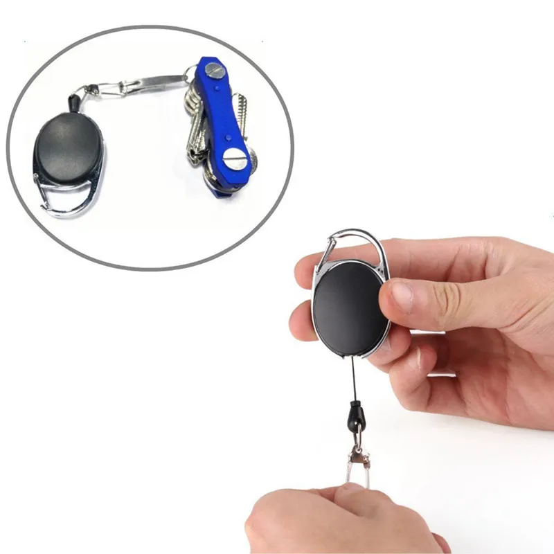 Heavy Duty Retractable Carabiner Badge Tinker Reels 60cm Pull Wire with Key Ring Clip Black | Украшения и аксессуары