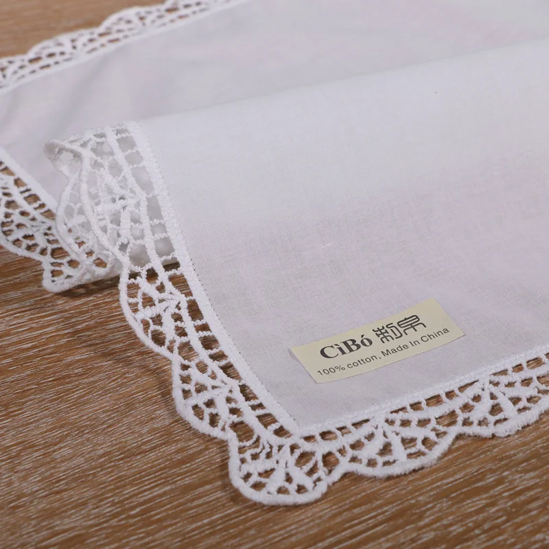 

D003: White premium cotton lace handkerchiefs blank crochet hankies for women/ladies wedding gift