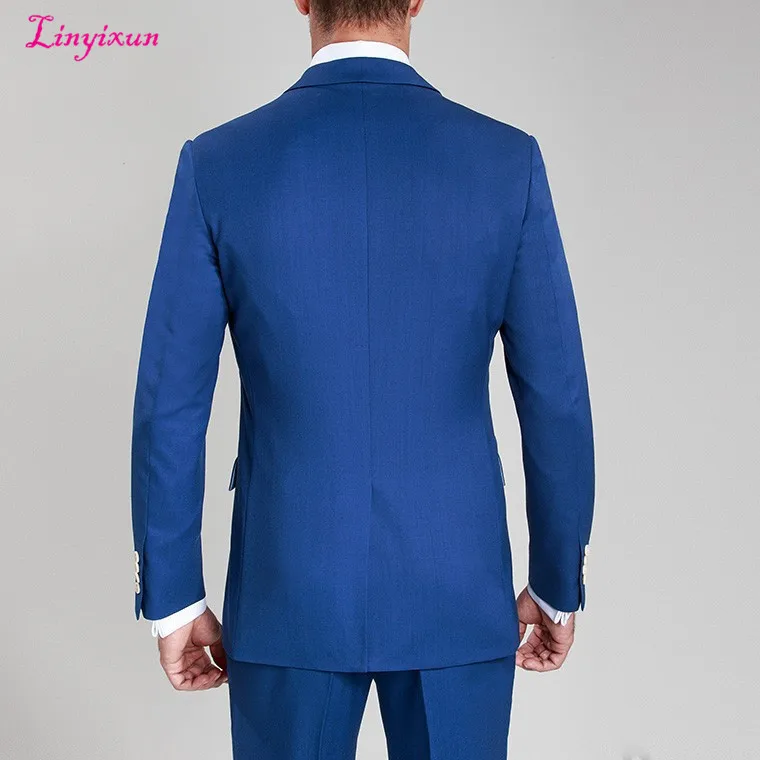 Linyixun костюм на заказ смокинг Женихи Мужчины Королевский синий Slim Fit Свадебные