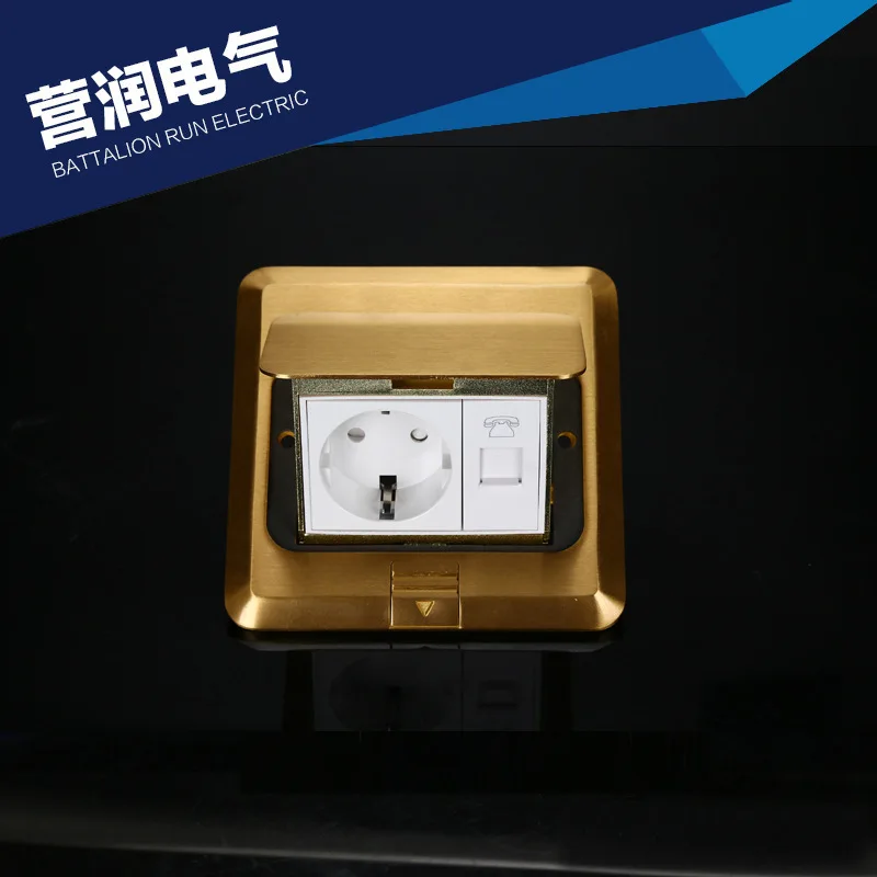 

European German standard ground socket gold pop-up floor plug socket with telephone socket 250V/16A