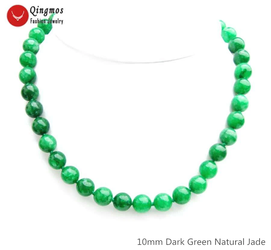 

Qingmos Trendy Natural Jades Necklace for Women with 10mm Round Dark Green Jades Stone Necklaces Jewelry Chokers 17'' nec6553