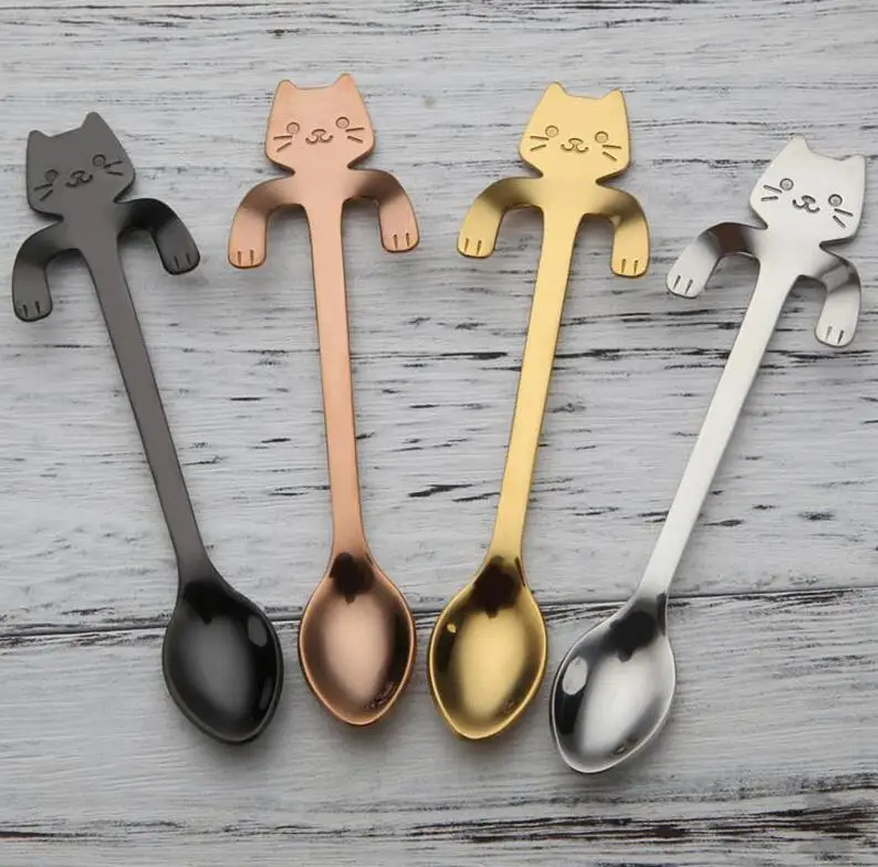 

100 pcs stainless steel Cat coffee spoon dessertspoon Food grade ice spoon candy teaspoon Kitchen Supplies tableware