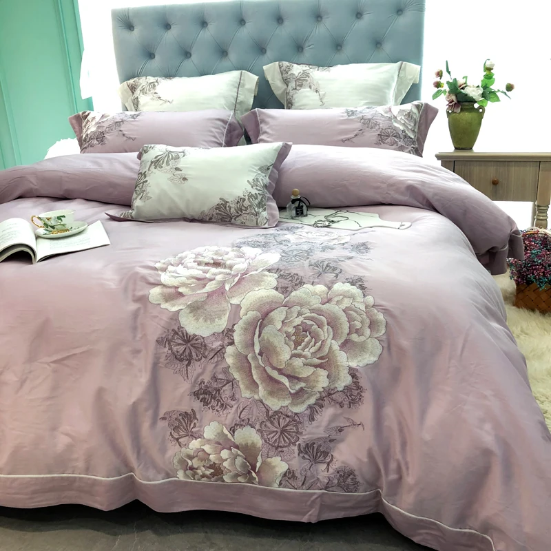 Perfect Embroidered Flower 80S Egyptian Cotton Bedding set Queen King Pastoral Duvet cover Bed sheet set Pillowcases 4pcs purple
Perfect Embroidered Flower 80S Egyptian Cotton Bedding set Queen King Pastoral Duvet cover Bed sheet set Pillowcases 4pcs purple