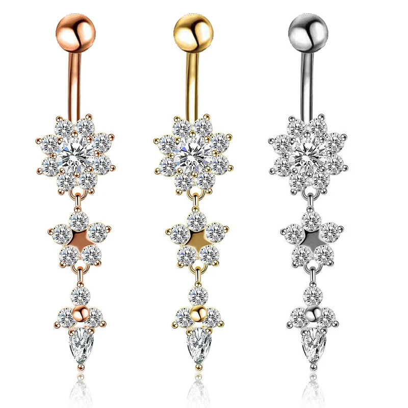 High Quality Charm Flower Navel Piercing Luxury 14G 316L Steel Pendant Earrings Belly Button Rings Piercing Nombril Body Jewelry
High Quality Charm Flower Navel Piercing Luxury 14G 316L Steel Pendant Earrings Belly Button Rings Piercing Nombril Body Jewelry