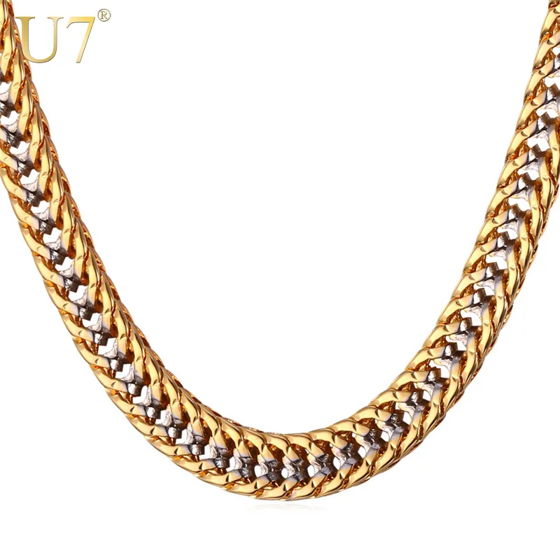 

U7 Chain Necklace Men Gift Two Tone Gold Color Collier Dropshipping Vintage Trendy Rapper Long Necklace Mens Jewellery N437