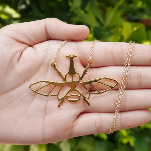 New Trendy Gold Silver Personalized Rhino Beetle Origami Necklace Animal Pendant Hunger Games Women Best Friend | Украшения и