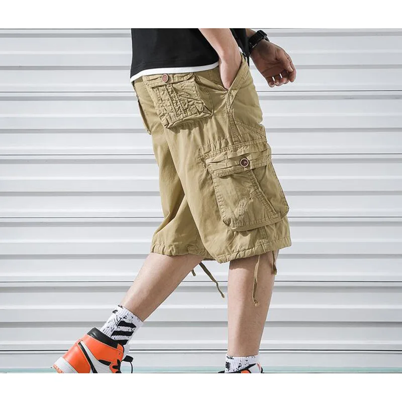 

2019 New Summer Short Pants Men Cotton 3/4 Length Cargo overall casual Man Sandbeach Pants Calf-Length pants