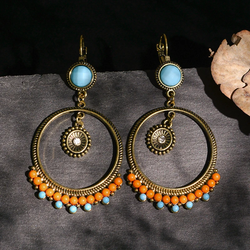 Drop Earrings Circle Sky Blue and Orange Beads Hanging Earringns Bronze Vintage Boho Style Women Jewelry brincos bijoux
Drop Earrings Circle Sky Blue and Orange Beads Hanging Earringns Bronze Vintage Boho Style Women Jewelry brincos bijoux