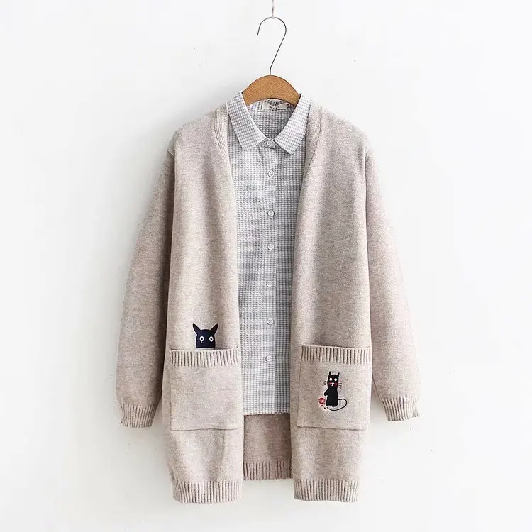 Kitten embroidery femine Cardigan sweater mori girl autumn winter 2018 |