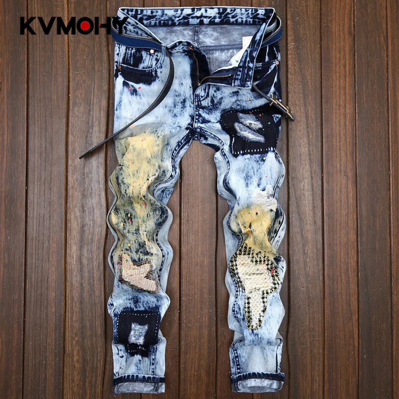 Men Jeans Distressed Biker Patchwork Male Jean Fashion Pleated Ripped Denim Joggers Slim Trousers With Patches Hip Hop Pants
Men Jeans Distressed Biker Patchwork Male Jean Fashion Pleated Ripped Denim Joggers Slim Trousers With Patches Hip Hop Pants