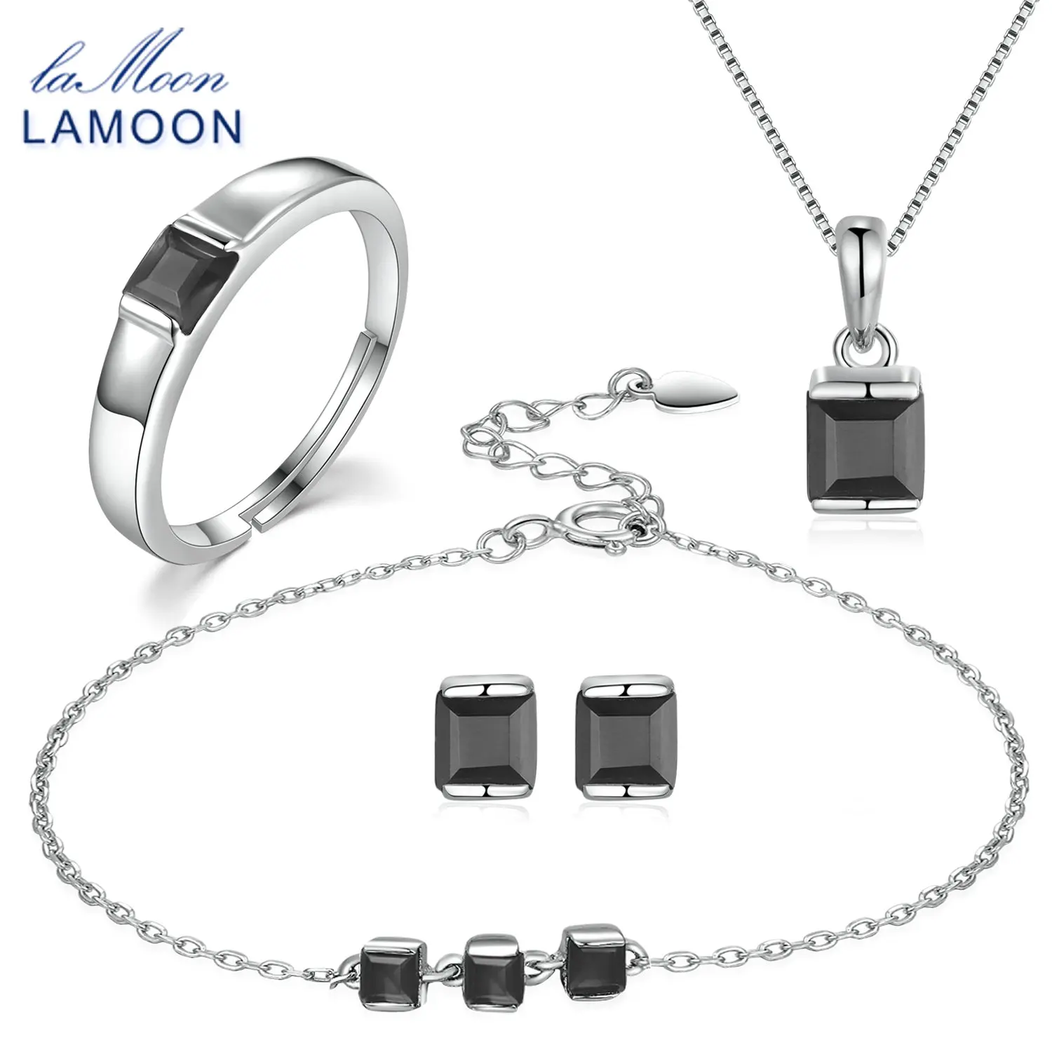 LAMOON 4mm 0.6x2 ct Natural Black Chalcedony 925 Sterling Silver Simple Jewelry Set S925 For Women V008-B-1
LAMOON 4mm 0.6x2 ct Natural Black Chalcedony 925 Sterling Silver Simple Jewelry Set S925 For Women V008-B-1