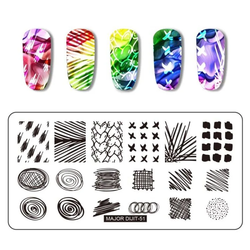 

12,5*6,5 см прямоугольная Геометрическая линия серии ногтей шаблон штамповочных плит дизайн маникюра ногтей штамп изображение пластины