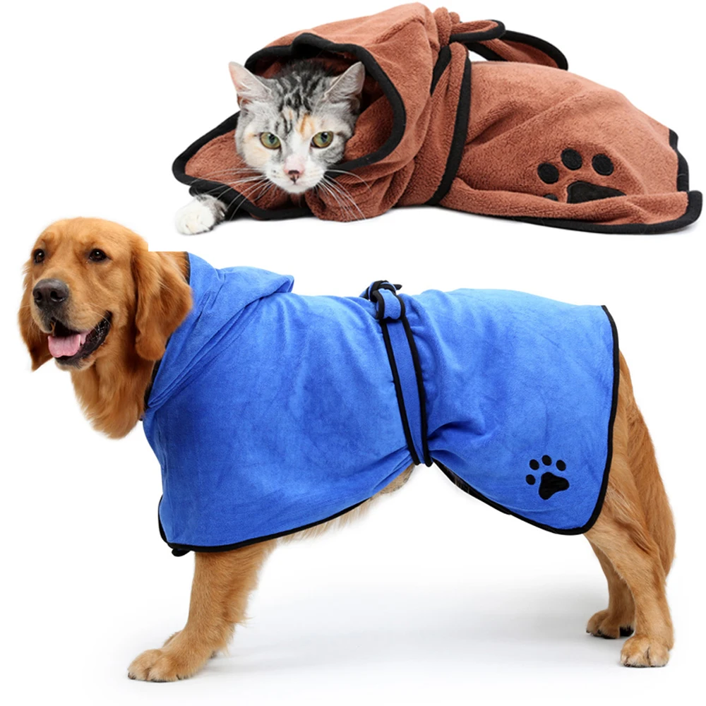 

XS-XL Dog Bathrobe Warm Dog Clothes Super Absorbent Pet Drying Towel Embroidery Paw Cat Hood Pet Bath Towel Grooming Pet Product