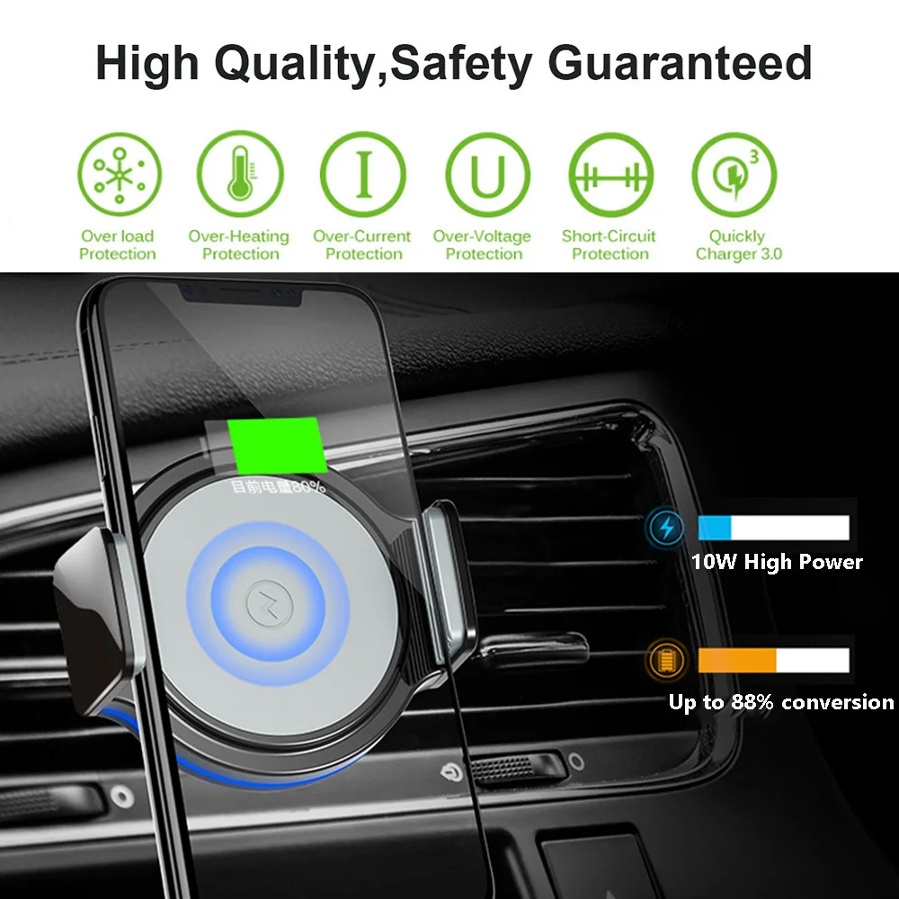 10W Qi Wireless Charger Car Mount QC 3.0 Qucik Charger for iPhone 8 X XS 8 Plus Android Phones Fast Charger Car Phone Holder
10W Qi Wireless Charger Car Mount QC 3.0 Qucik Charger for iPhone 8 X XS 8 Plus Android Phones Fast Charger Car Phone Holder