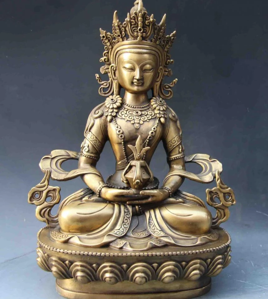 12 Tibet Buddhism Temple Brass Copper Longevity Amitayus Buddha Guan Yin Statue
12 Tibet Buddhism Temple Brass Copper Longevity Amitayus Buddha Guan Yin Statue