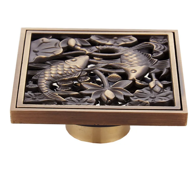 Square Shower Floor Drain with Tile Insert Grate Invisible Cover European Antique Pattern Carving Multi-color Can Choose | Обустройство