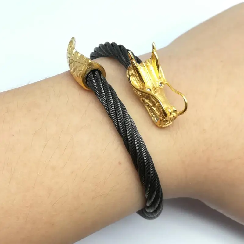 Men Punk Leading Opening Plated Steel Wire Viking Bracelet Unisex Titanium Silver And Gold Dragon Steel Stripes Bracelet
Men Punk Leading Opening Plated Steel Wire Viking Bracelet Unisex Titanium Silver And Gold Dragon Steel Stripes Bracelet