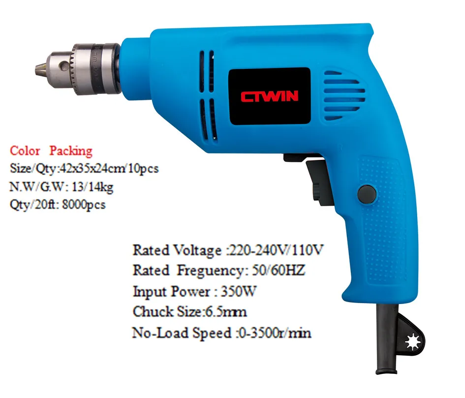 Impact Drill 350W 6.5MM Electric Power Tool Home Drieaction Rotary Of Good Price and Export Quality Drill