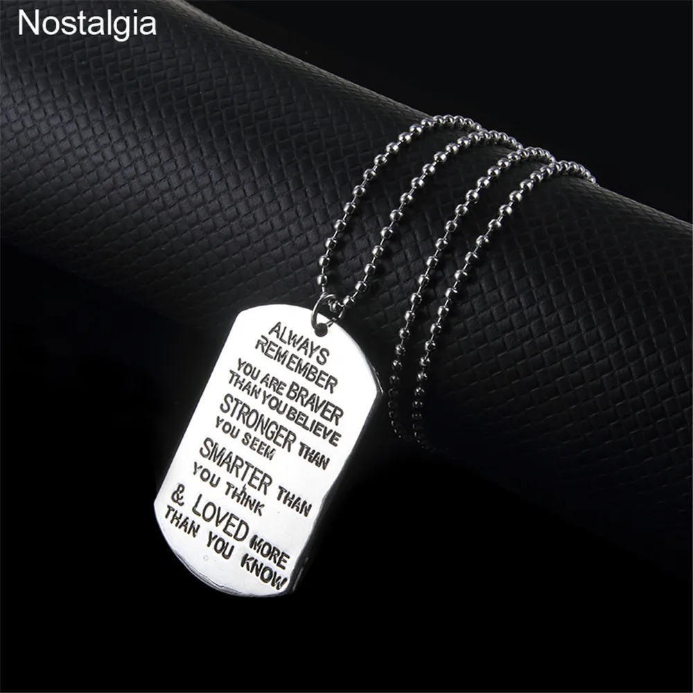 Nostalgia Military Tag Pendant Necklace Inspirational Jewelry Words Dog Tags Custom Always Remember More Braver Stronger Smarter
Nostalgia Military Tag Pendant Necklace Inspirational Jewelry Words Dog Tags Custom Always Remember More Braver Stronger Smarter
