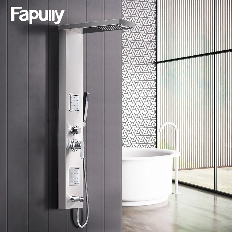 

Fapully Rainfall Shower Panel Rain Brushed Nickel With Body Massage System Faucet with Jets 304 Stainless Steel Hand Shower Set