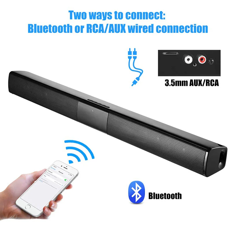 Soundbar, 20W TV Sound Bar Wired and Wireless Bluetooth Home Surround Sound Bar for PC Theater TV Speaker
Soundbar, 20W TV Sound Bar Wired and Wireless Bluetooth Home Surround Sound Bar for PC Theater TV Speaker