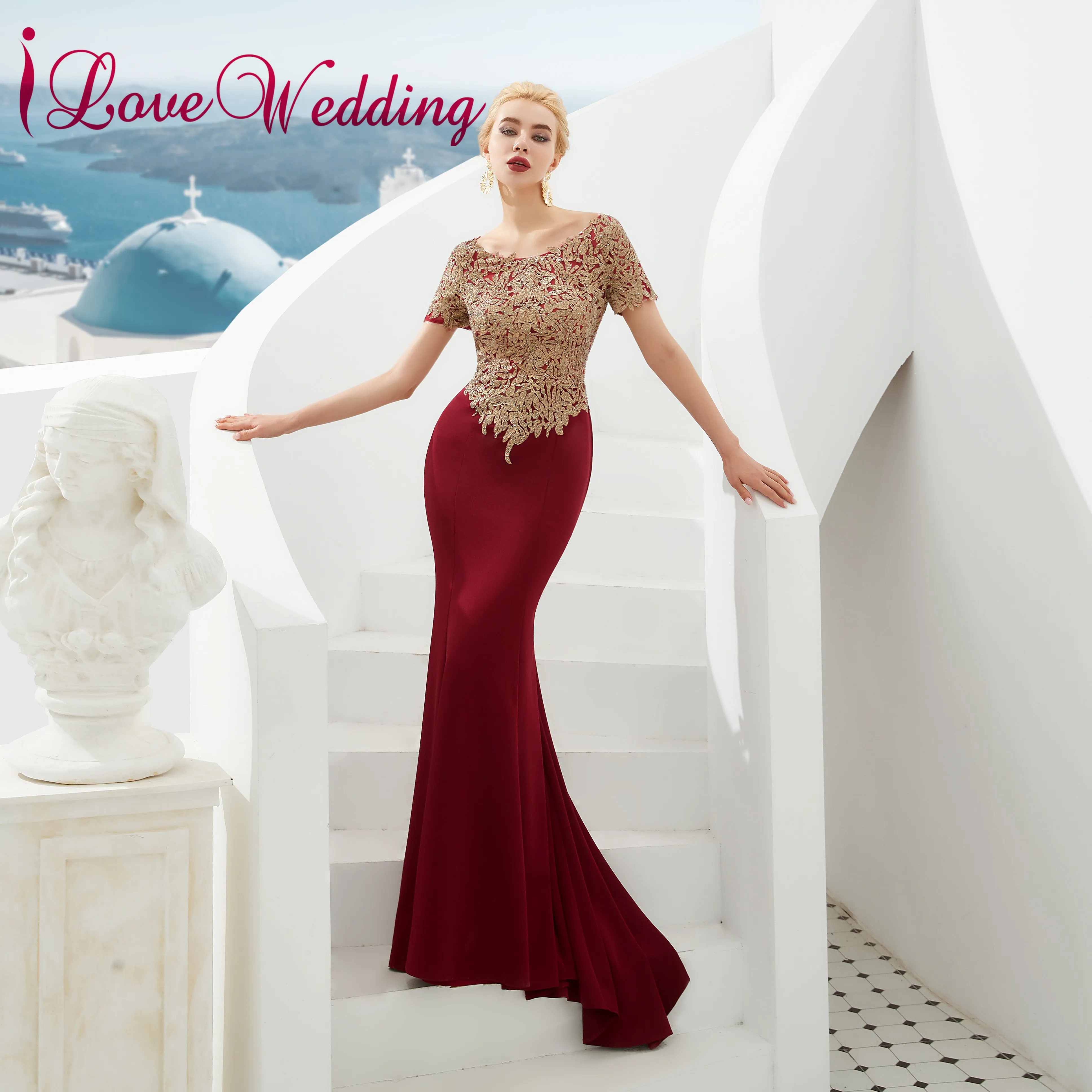 Red Evening Dresses Scoop Collar Gold Lace Applique Custom made Short Sleeves Formal Long Trumpet Evening Gown
Red Evening Dresses Scoop Collar Gold Lace Applique Custom made Short Sleeves Formal Long Trumpet Evening Gown