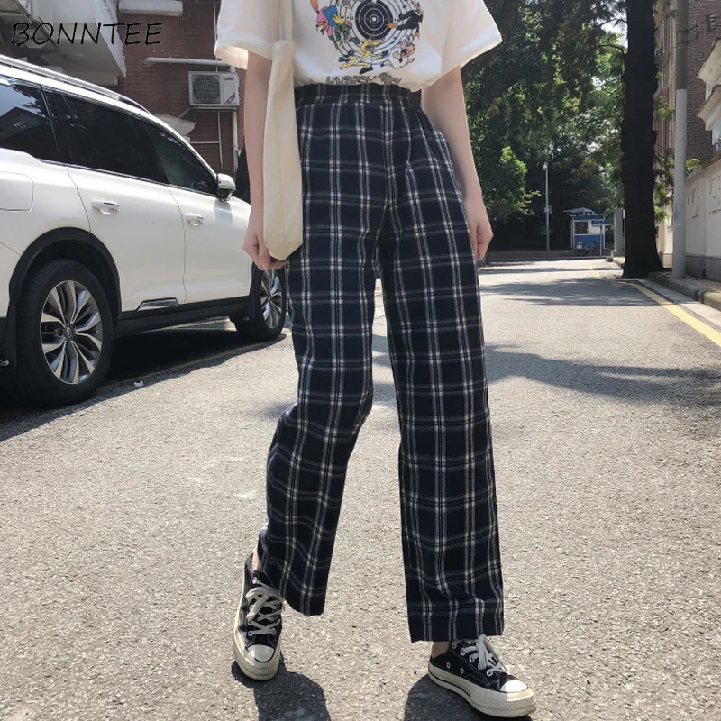 Pants Women Plaid Retro Pockets Elastic Waist Korean Style All-match Womens Spring 2020 Long Trousers Straight Leisure Loose
Pants Women Plaid Retro Pockets Elastic Waist Korean Style All-match Womens Spring 2020 Long Trousers Straight Leisure Loose