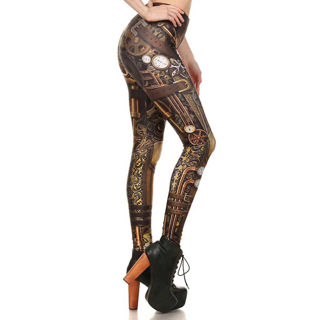Женские модные леггинсы в стиле ретро стимпанк облегающие брюки готическом с