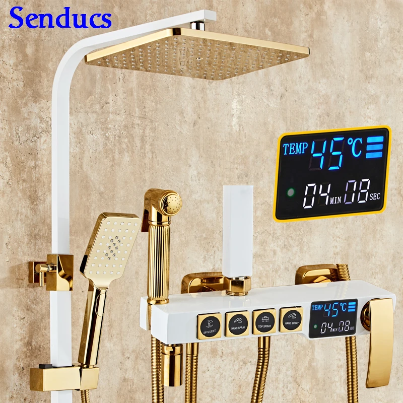 Фото Цифровой душевой набор Senducs из белого золота для ванной комнаты с