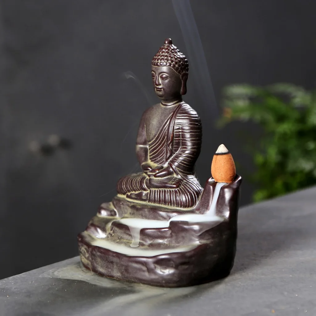 The Backflow Incense Burner Gold Buddha Cone Censer for Home Decor Dropshipping Ceramic Monk Set with 10 Pcs Cones | Дом и сад