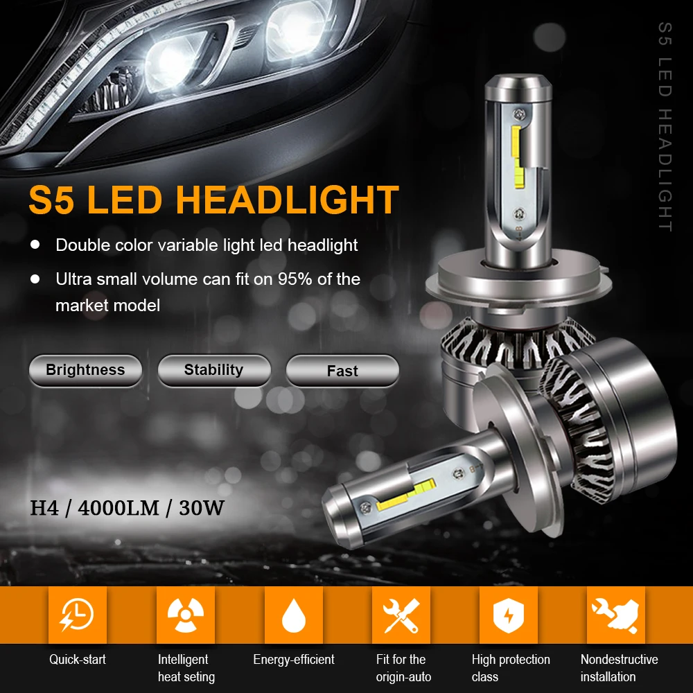 EURS S5 Car Headlight H7 LED H4 LED H1 H11 H3 9005 9006 9012 60W 8000LM 6000K 12V 24V 3000K 6000K Auto Headlamp Fog Light Bulb
EURS S5 Car Headlight H7 LED H4 LED H1 H11 H3 9005 9006 9012 60W 8000LM 6000K 12V 24V 3000K 6000K Auto Headlamp Fog Light Bulb