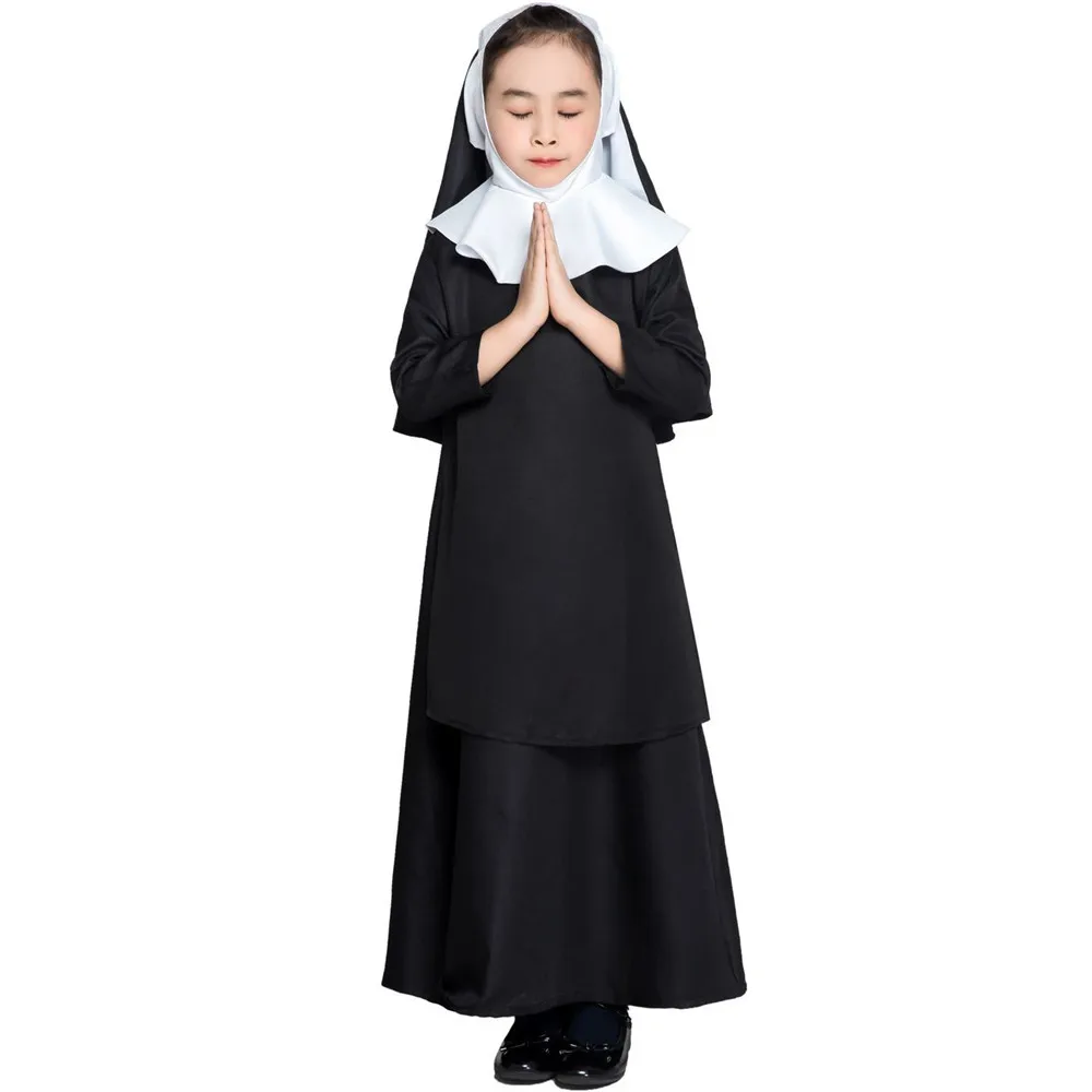 Детский костюм для хеллоуина девочек черный с капюшоном шаль платье комплект