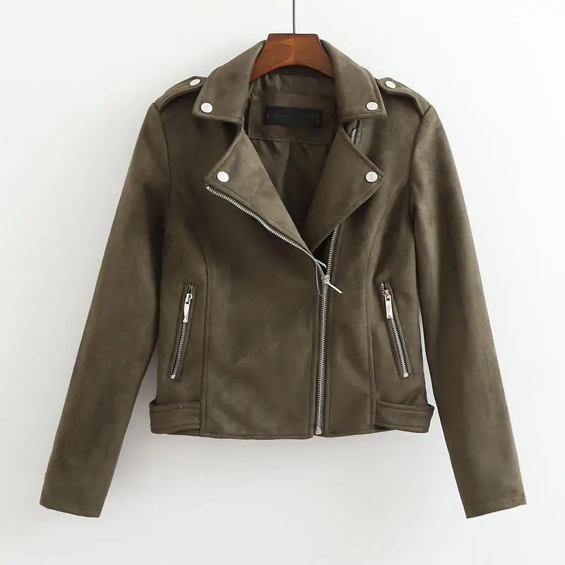 Женская замшевая куртка на молнии повседневная короткая для мотоцикла весну C5227 |