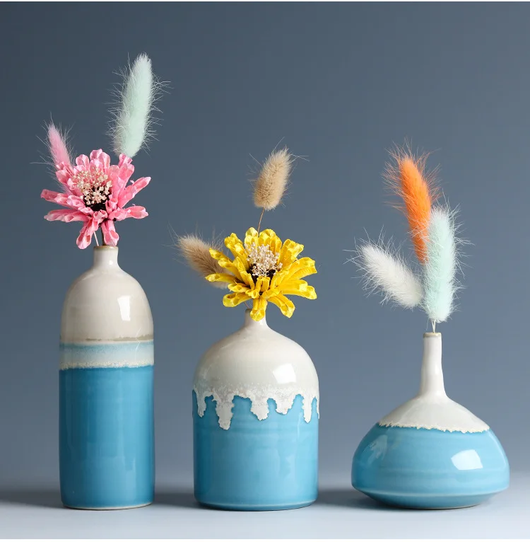 Фото Простой стиль украшение дома/ваза для гостиной ручной работы Синяя