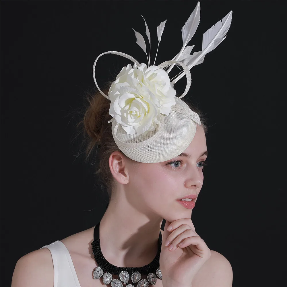 

New Classic Imitation Sinamay Ladies Chapeau Fascinator Ivory Flower Hats Bridal Wedding Party Tea Headwear Headbands Headpiece