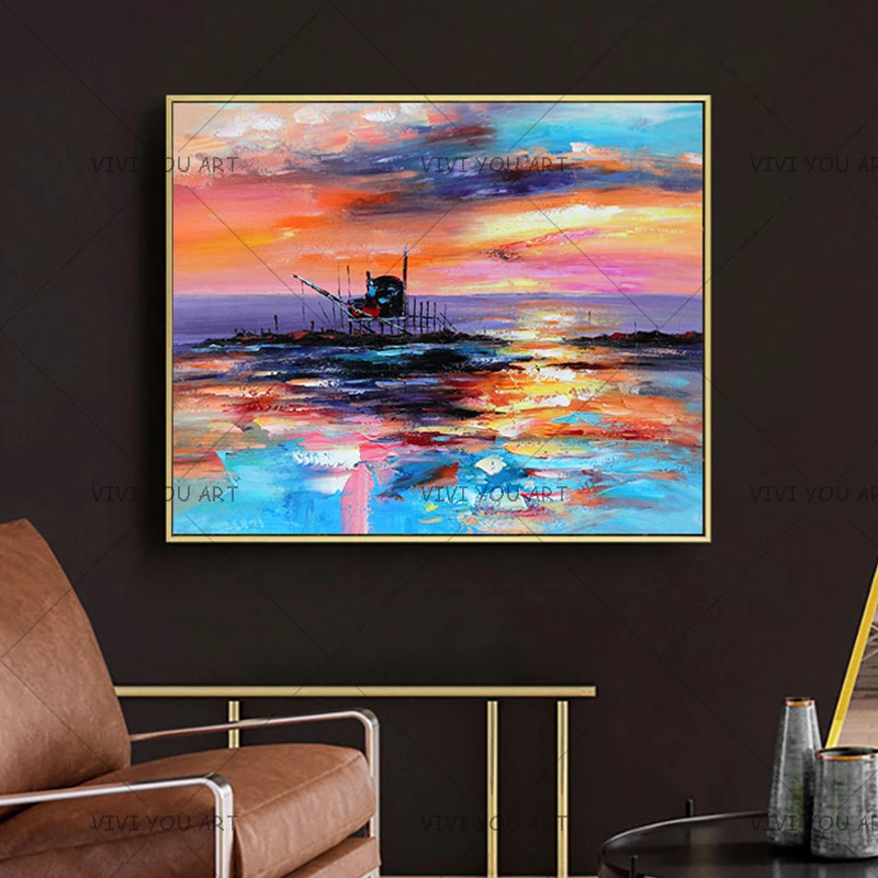Handmade Modern Abstract Wall Art Sea Landscape Picture Handpainted Sunset Landscape Oil Painting on Canvas Decoartive
Handmade Modern Abstract Wall Art Sea Landscape Picture Handpainted Sunset Landscape Oil Painting on Canvas Decoartive
