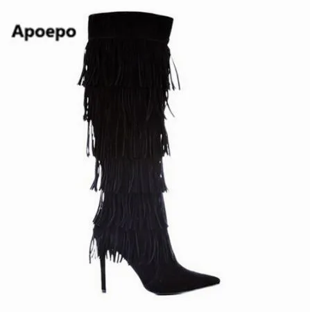 Sales brand Women Fashion Pointed Toe knee-high boots women fringe solid fashion boots high heels boots women big size 35-42
Sales brand Women Fashion Pointed Toe knee-high boots women fringe solid fashion boots high heels boots women big size 35-42