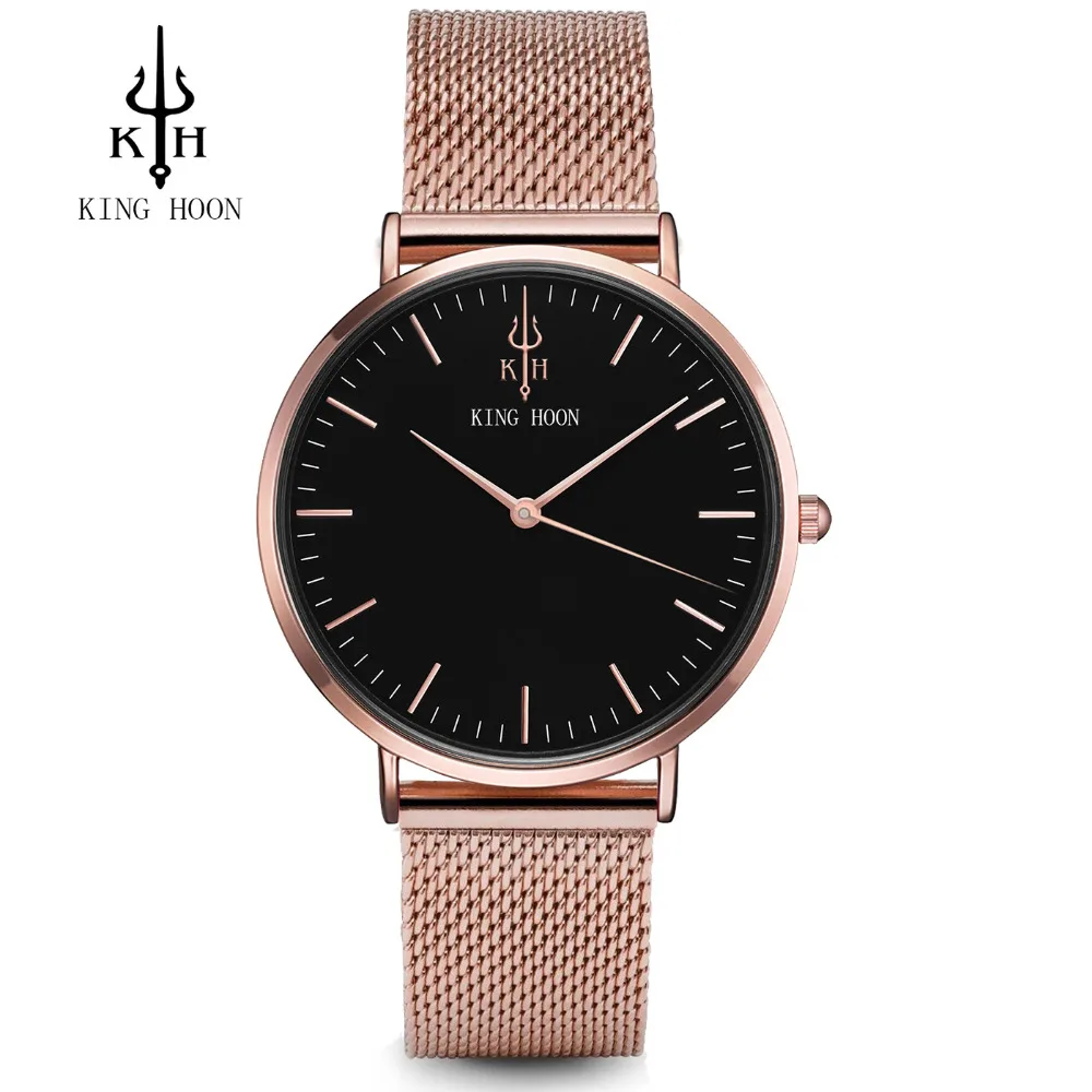 

KING HOON Mens Top Brand Luxury Fashion Watch Men Ultra Thin Gold Steel Mesh Watches Women Dress Quartz Lovers Watch orologio uo